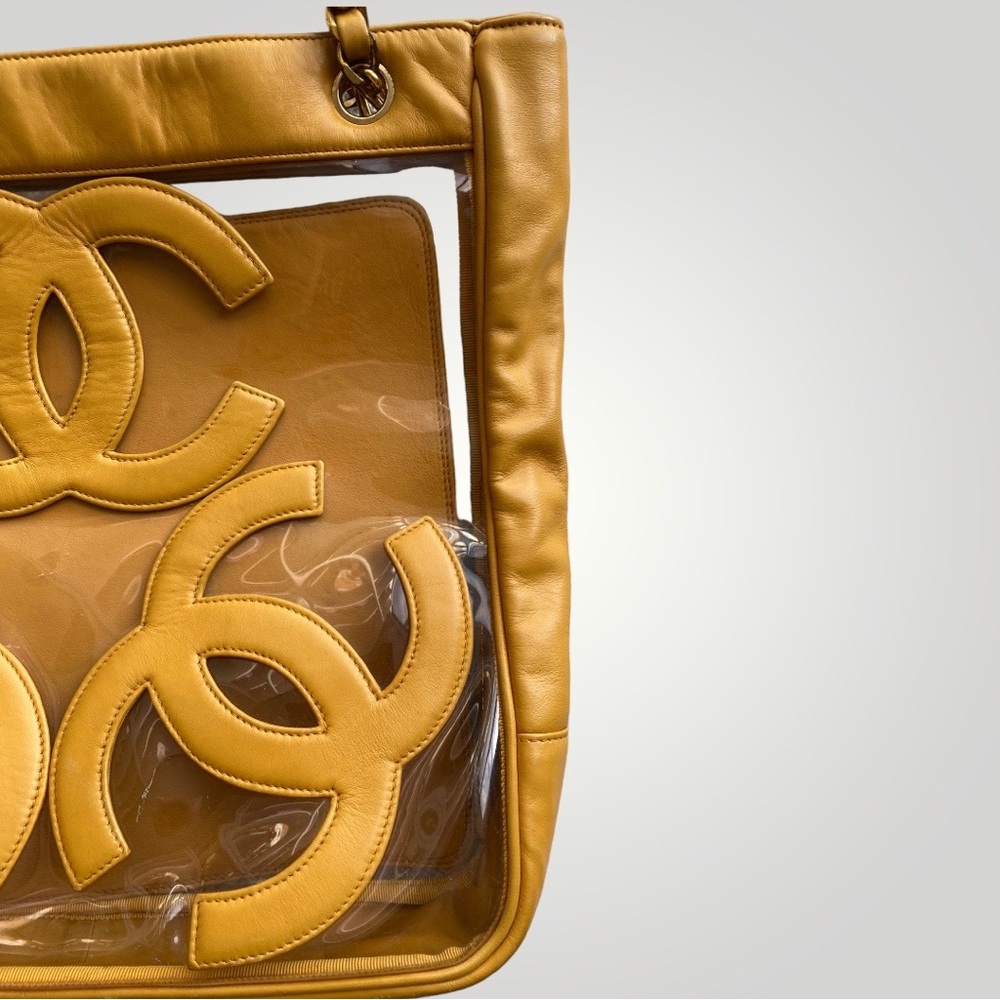 Chanel Clear Tri CC Logo Mustard Yellow Tote Bag π― - Picture 7 of 13